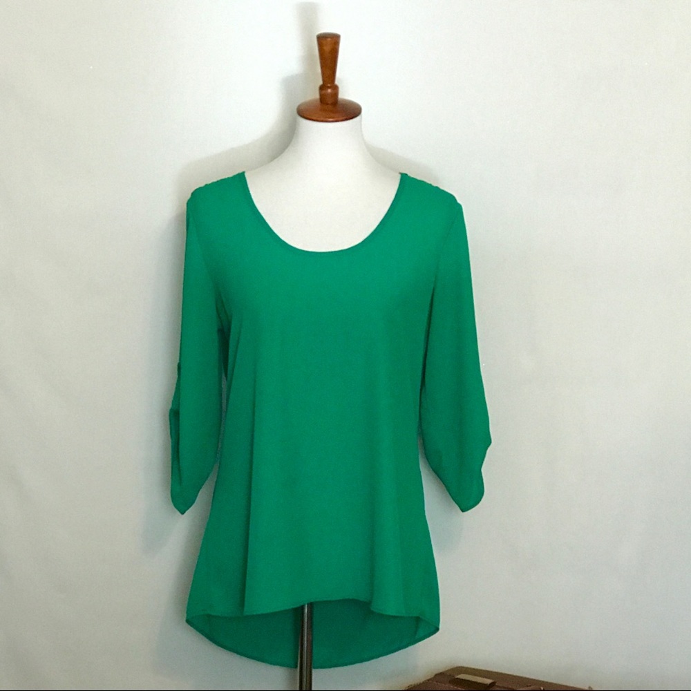Cascading open back crochet trim blouse